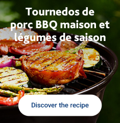 Homemade BBQ pork tournedos with seasonal vegetables